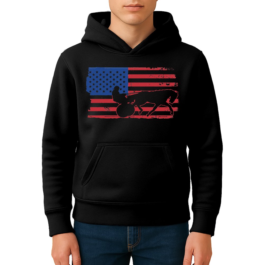 Horse Racing Harness Racing USA Flag Trotter Pacer Kids Hoodie