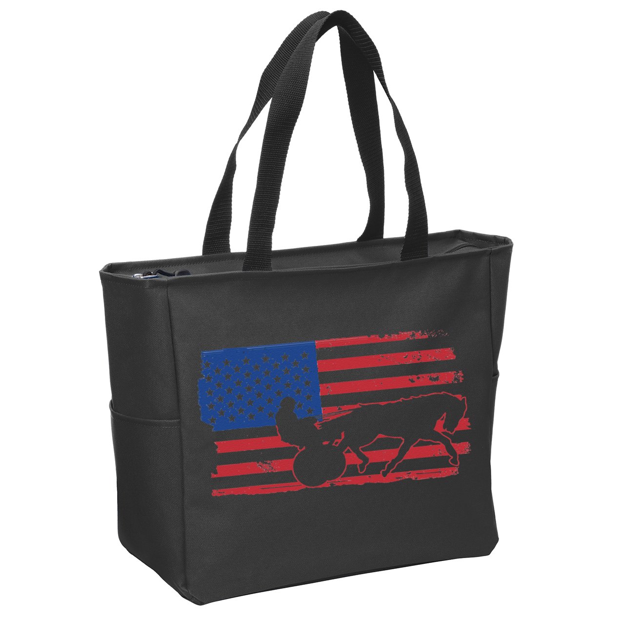 Horse Racing Harness Racing USA Flag Trotter Pacer Zip Tote Bag