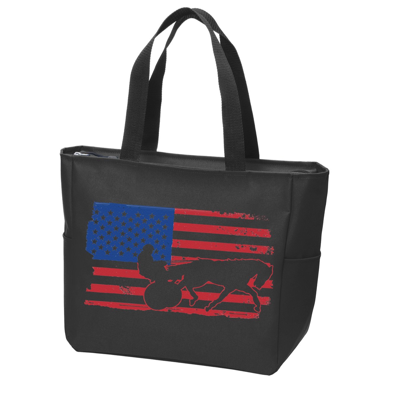 Horse Racing Harness Racing USA Flag Trotter Pacer Zip Tote Bag