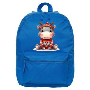 Hippo Reindeer Hat Santa Christmas Funny Hippo Xmas Swea 16 in Basic Backpack