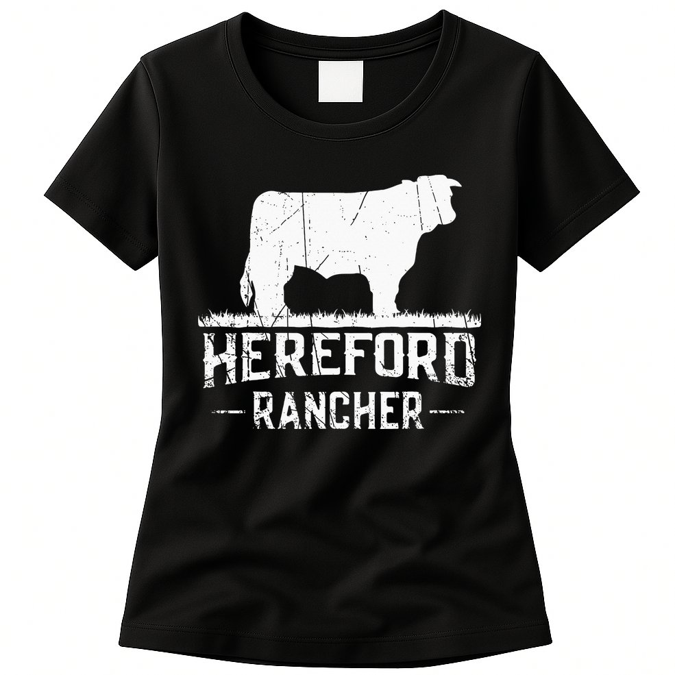 Hereford Rancher Hereford Cow For Cattle Farmer Womens T-Shirt