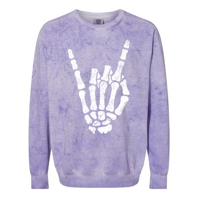 Halloween Rock Hand Sign Skeleton Rock N Roll Symbol Rock On Gift Colorblast Crewneck Sweatshirt