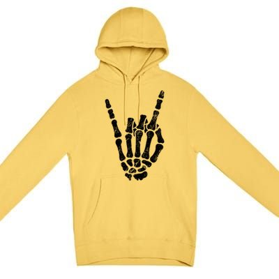 Halloween Rock Hand Sign Skeleton Rock N Roll Symbol Rock On Gift Premium Pullover Hoodie