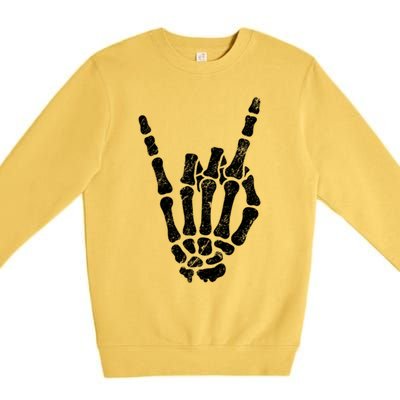 Halloween Rock Hand Sign Skeleton Rock N Roll Symbol Rock On Gift Premium Crewneck Sweatshirt