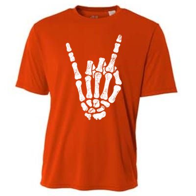 Halloween Rock Hand Sign Skeleton Rock N Roll Symbol Rock On Gift Cooling Performance Crew T-Shirt