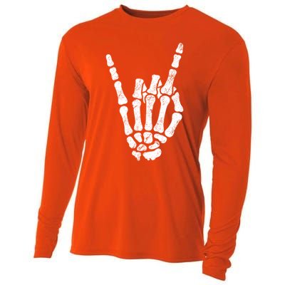 Halloween Rock Hand Sign Skeleton Rock N Roll Symbol Rock On Gift Cooling Performance Long Sleeve Crew