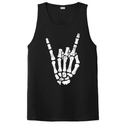 Halloween Rock Hand Sign Skeleton Rock N Roll Symbol Rock On Gift PosiCharge Competitor Tank