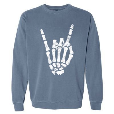 Halloween Rock Hand Sign Skeleton Rock N Roll Symbol Rock On Gift Garment-Dyed Sweatshirt