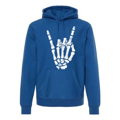 Halloween Rock Hand Sign Skeleton Rock N Roll Symbol Rock On Gift Premium Hoodie