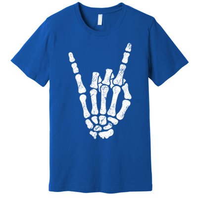 Halloween Rock Hand Sign Skeleton Rock N Roll Symbol Rock On Gift Premium T-Shirt