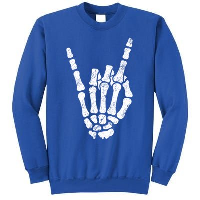 Halloween Rock Hand Sign Skeleton Rock N Roll Symbol Rock On Gift Tall Sweatshirt