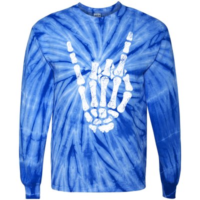 Halloween Rock Hand Sign Skeleton Rock N Roll Symbol Rock On Gift Tie-Dye Long Sleeve Shirt