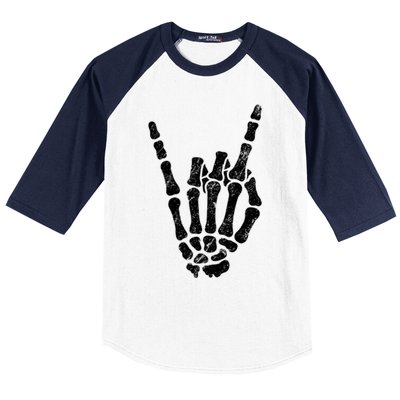 Halloween Rock Hand Sign Skeleton Rock N Roll Symbol Rock On Gift Baseball Sleeve Shirt