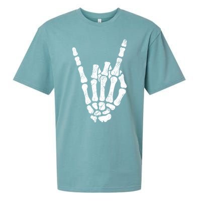 Halloween Rock Hand Sign Skeleton Rock N Roll Symbol Rock On Gift Sueded Cloud Jersey T-Shirt