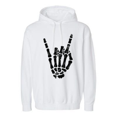 Halloween Rock Hand Sign Skeleton Rock N Roll Symbol Rock On Gift Garment-Dyed Fleece Hoodie