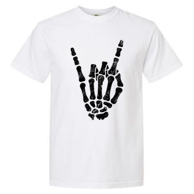 Halloween Rock Hand Sign Skeleton Rock N Roll Symbol Rock On Gift Garment-Dyed Heavyweight T-Shirt