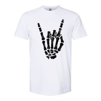 Halloween Rock Hand Sign Skeleton Rock N Roll Symbol Rock On Gift Softstyle CVC T-Shirt