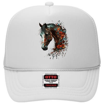 Horse Riding Horse Lover High Crown Mesh Back Trucker Hat