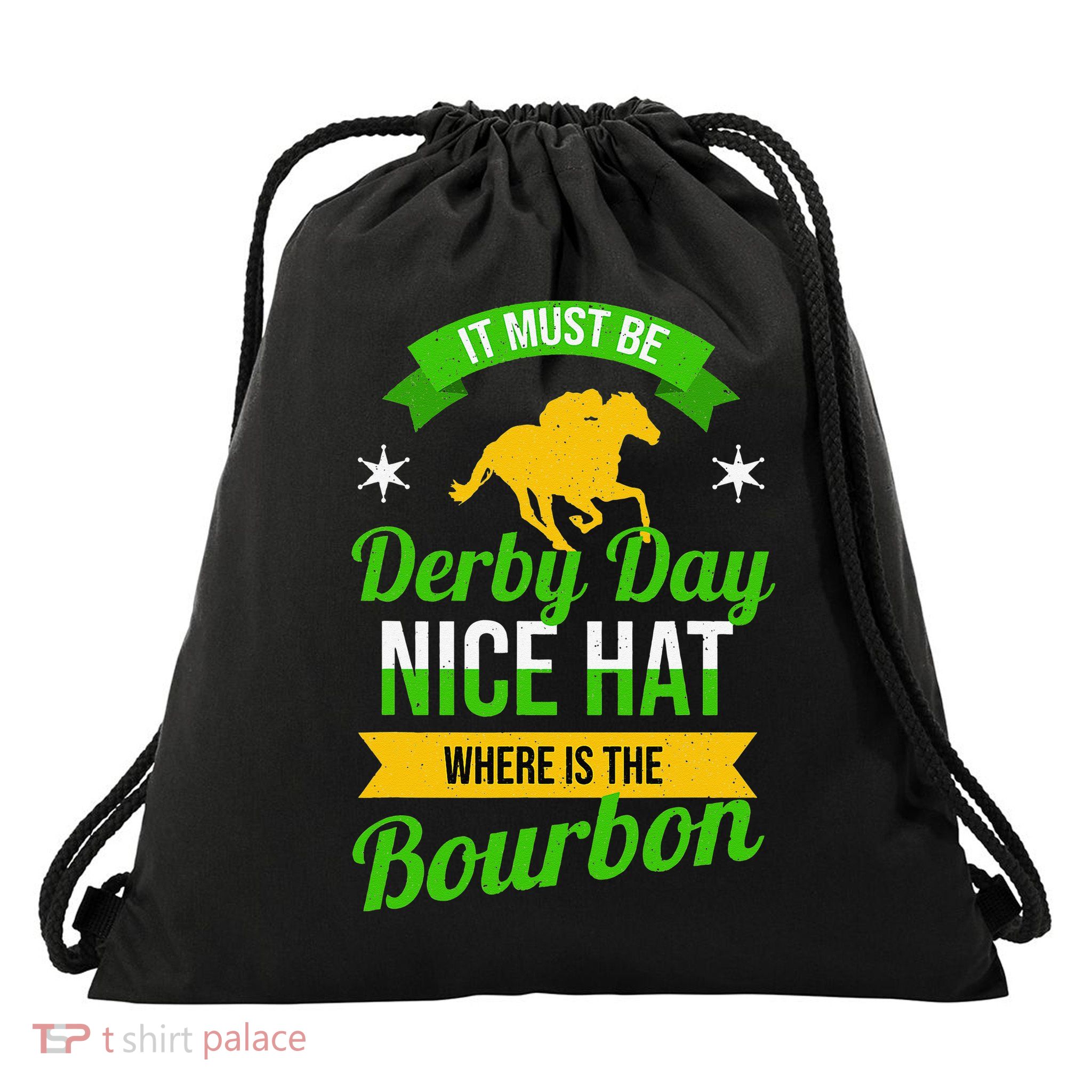 Horse Racing It Must Be Derby Day Drawstring Bag