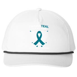 Heart Ribbon I Wear Teal For My Mom Ovarian Cancer Awareness Cool Gift Snapback Five-Panel Rope Hat