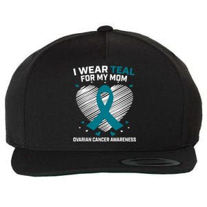 Heart Ribbon I Wear Teal For My Mom Ovarian Cancer Awareness Cool Gift Wool Snapback Cap