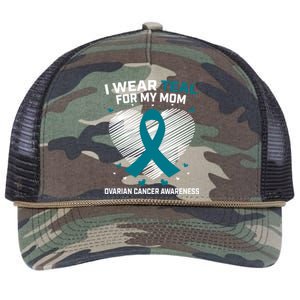 Heart Ribbon I Wear Teal For My Mom Ovarian Cancer Awareness Cool Gift Retro Rope Trucker Hat Cap