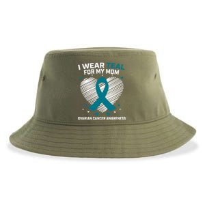 Heart Ribbon I Wear Teal For My Mom Ovarian Cancer Awareness Cool Gift Sustainable Bucket Hat