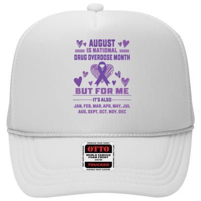 Heart Ribbon June Is National Drug Overdose Awareness High Crown Mesh Back Trucker Hat