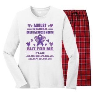 Heart Ribbon June Is National Drug Overdose Awareness Women's Long Sleeve Flannel Pajama Set 