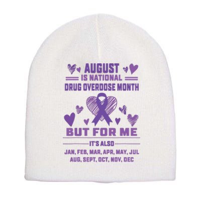 Heart Ribbon June Is National Drug Overdose Awareness Short Acrylic Beanie