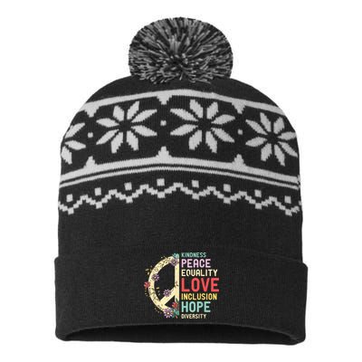 Human Rights Kindness Peace Equality Inclusion Diversity USA-Made Snowflake Beanie