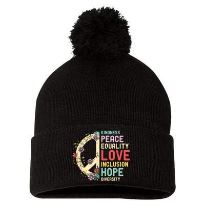 Human Rights Kindness Peace Equality Inclusion Diversity Pom Pom 12in Knit Beanie