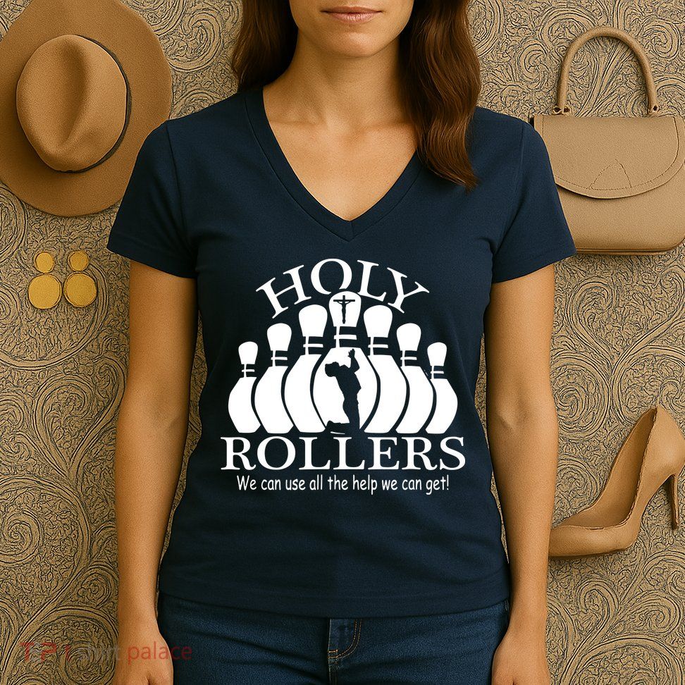 Holy Rollers Matching Bowling Team Women's V-Neck T-Shirt