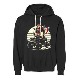 Hotdog Riding Monster Truck 4th Of July Usa Flag Garment-Dyed Fleece Hoodie