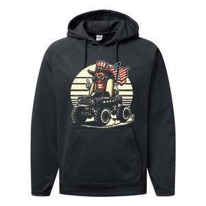 Hotdog Riding Monster Truck 4th Of July Usa Flag Performance Fleece Hoodie