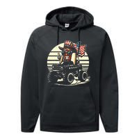 Hotdog Riding Monster Truck 4th Of July Usa Flag Performance Fleece Hoodie