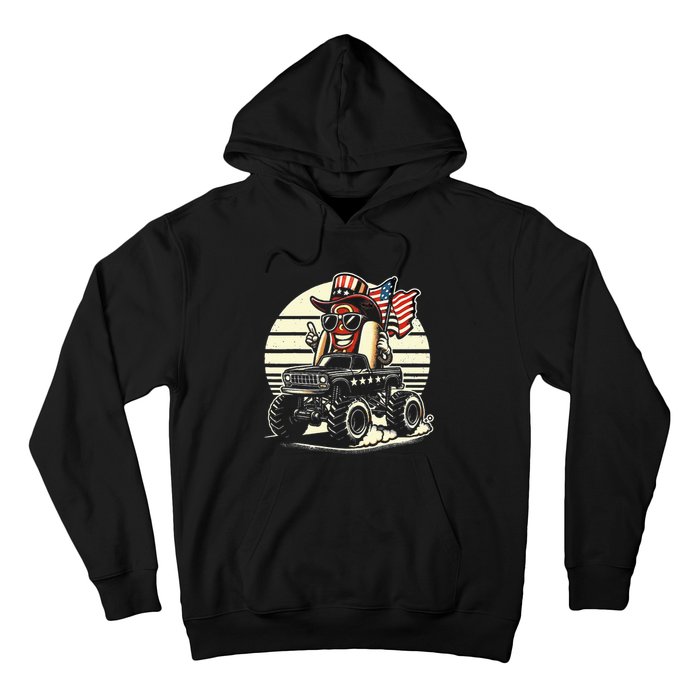 Hotdog Riding Monster Truck 4th Of July Usa Flag Hoodie