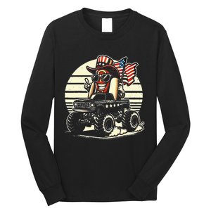 Hotdog Riding Monster Truck 4th Of July Usa Flag Long Sleeve Shirt