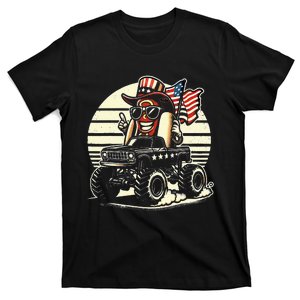 Hotdog Riding Monster Truck 4th Of July Usa Flag T-Shirt