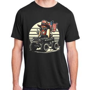 Hotdog Riding Monster Truck 4th Of July Usa Flag Adult ChromaSoft Performance T-Shirt