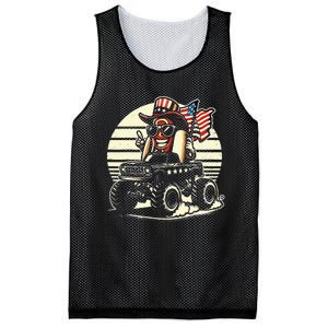 Hotdog Riding Monster Truck 4th Of July Usa Flag Mesh Reversible Basketball Jersey Tank