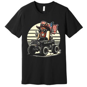 Hotdog Riding Monster Truck 4th Of July Usa Flag Premium T-Shirt