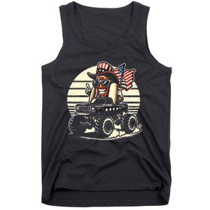 Hotdog Riding Monster Truck 4th Of July Usa Flag Tank Top