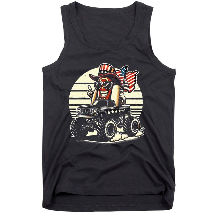 Hotdog Riding Monster Truck 4th Of July Usa Flag Tank Top