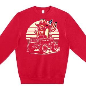 Hotdog Riding Monster Truck 4th Of July Usa Flag Premium Crewneck Sweatshirt