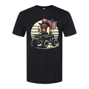 Hotdog Riding Monster Truck 4th Of July Usa Flag Softstyle CVC T-Shirt