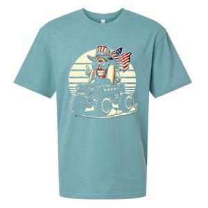 Hotdog Riding Monster Truck 4th Of July Usa Flag Sueded Cloud Jersey T-Shirt