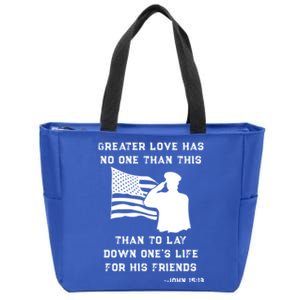 Honor Remember Memorial Military American Flag / Bible Verse Funny Gift Zip Tote Bag