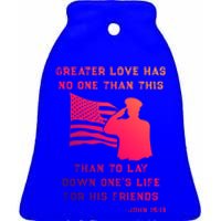 Honor Remember Memorial Military American Flag / Bible Verse Cute Gift Ceramic Bell Ornament