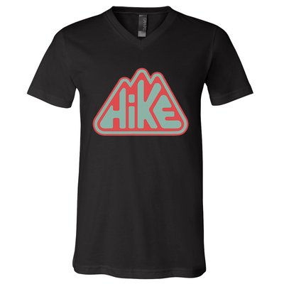 Hike! Retro Minimalist Mountain Hiking V-Neck T-Shirt